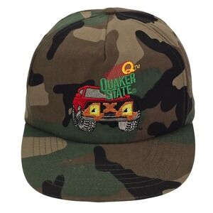 Quaker State 4x4‎ Truck Camo Snapback Hat OSFA Green Brown Camouflage Vintage